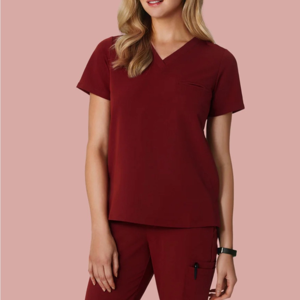 Women's V-Neck Scrub Top - Burgundy